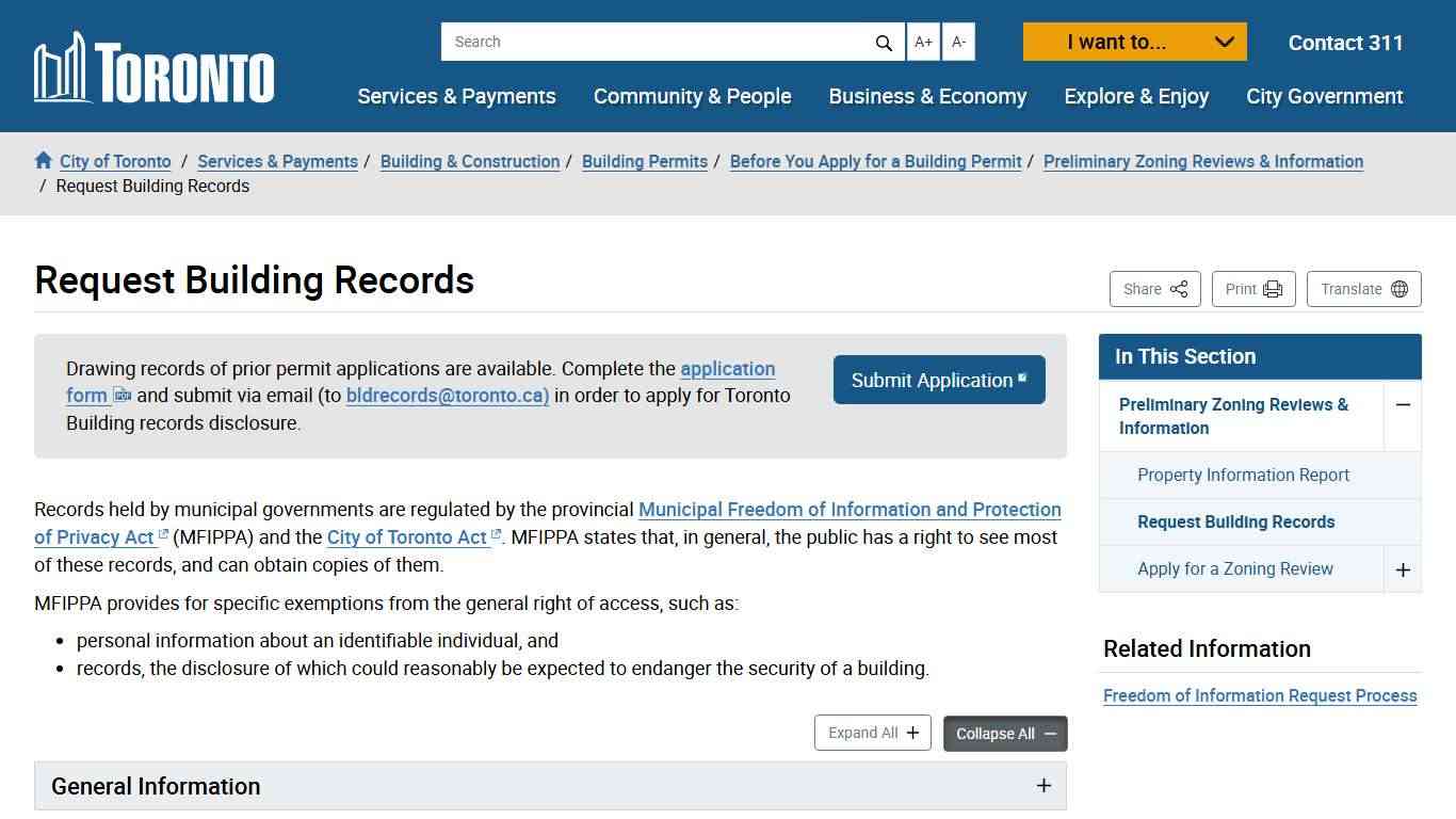 Request Building Records – City of Toronto